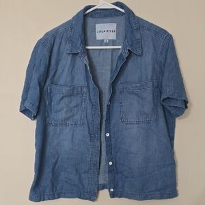 Lola River Women's Short-Sleeve Denim Button-Down Shirt - Blue